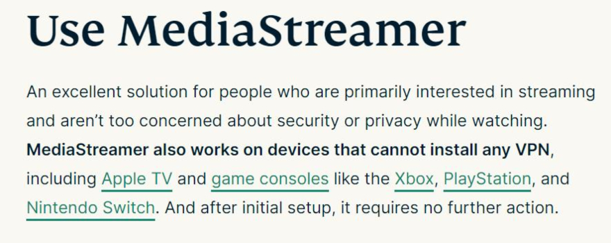 A screenshot of the ExpressVPN website showing details about its MediaStreamer Smart DNS solution