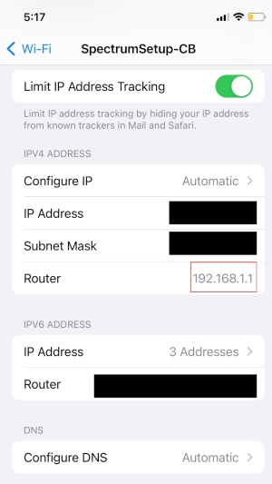 IP address on phone screen