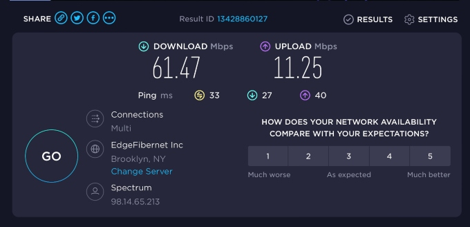 Screenshot of speedtest.net