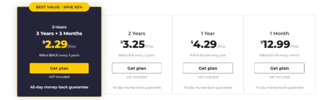 Screenshot of a VPN service