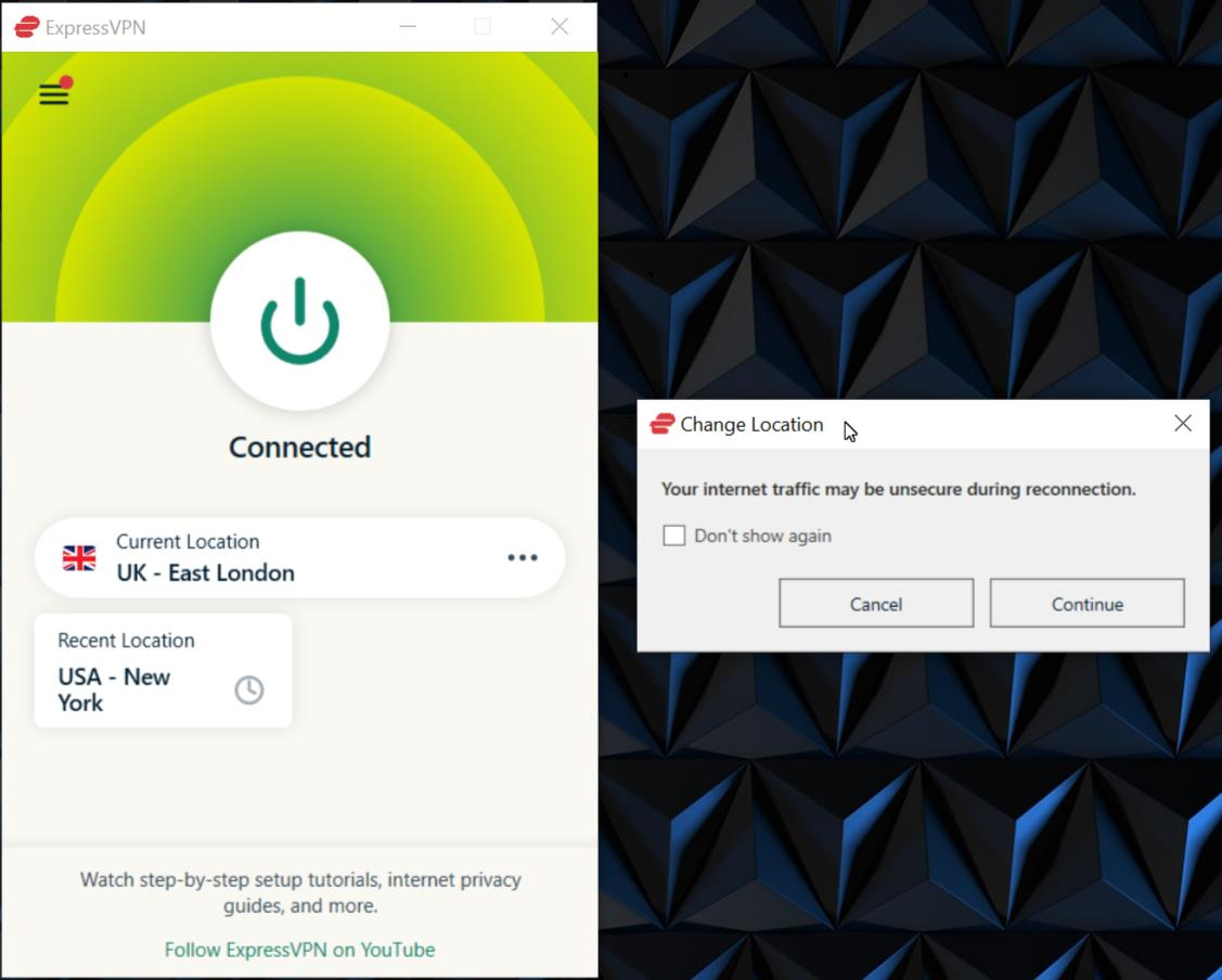 While using its kill switch feature, ExpressVPN warned us that our internet traffic may not be encrypted while the VPN reconnects.