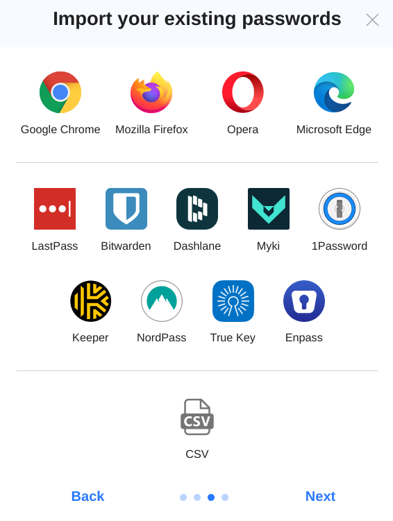 Roboform's password import options.