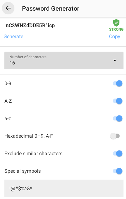 Roboform's password generator with customization options.