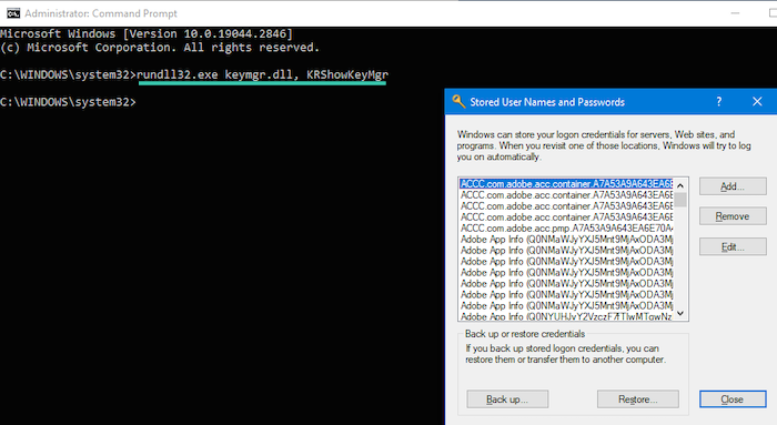 Type the given command into Command Prompt to view the Stored User Names and Passwords.