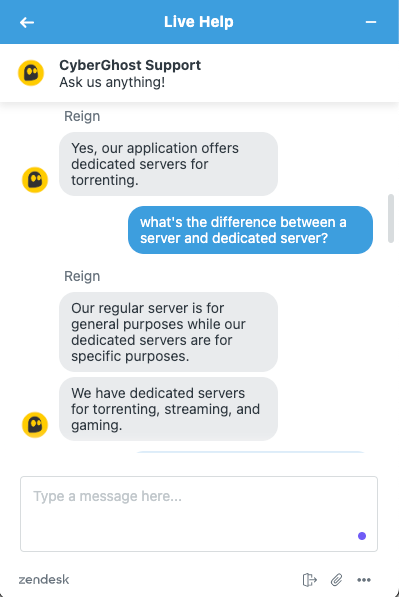 Part 1 of a live chat with CyberGhost customer support.