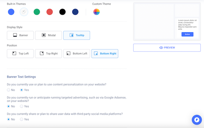Paid Termly plans allow you to customize different compliance elements like cookie consent banners.