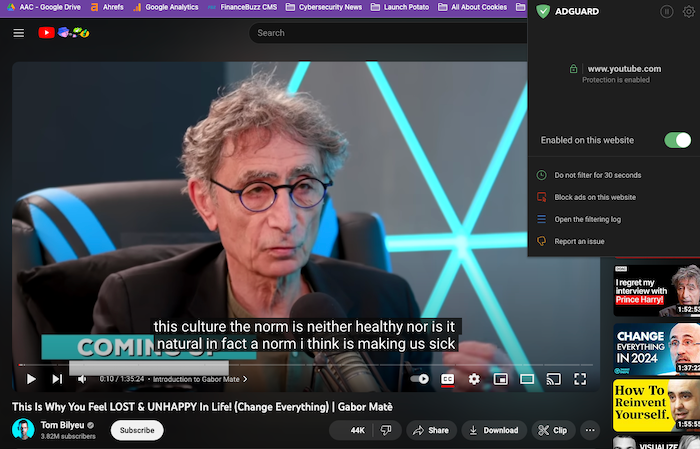 When we turned AdGuard on, we saw no ads in our YouTube videos.
