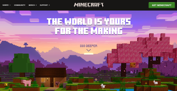 Minecraft website homepage.