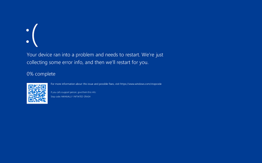 Screenshot of error message on blue background