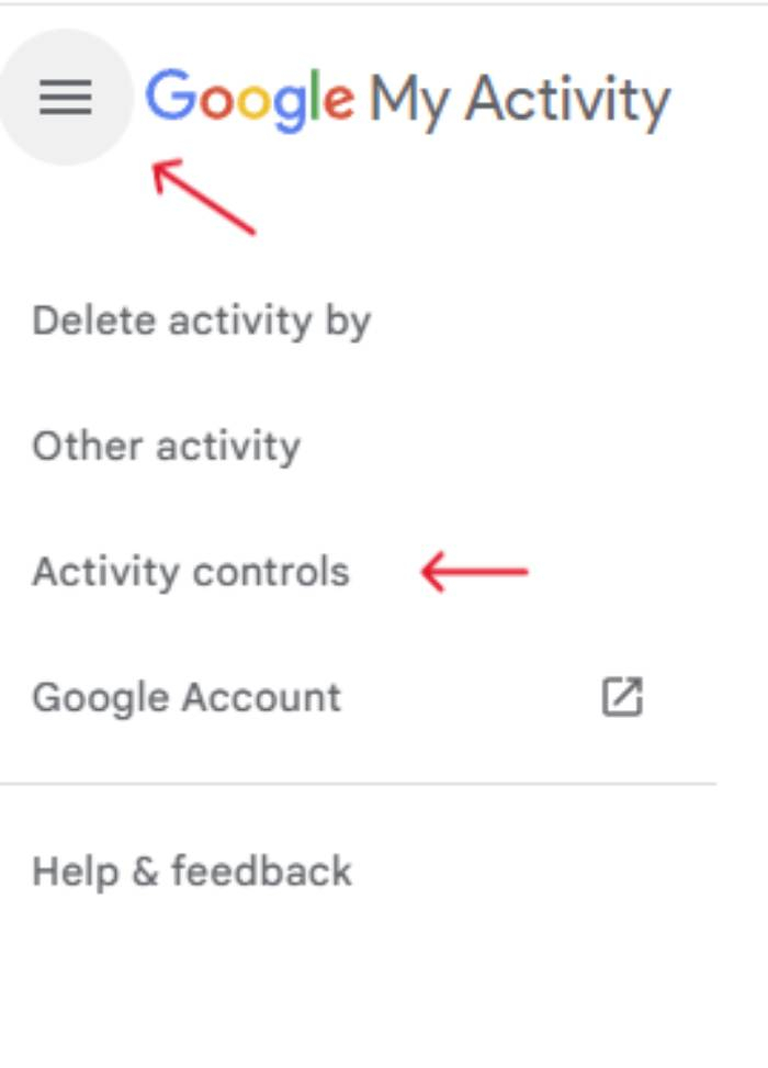 A screenshot of Activity controls in Google's My Activity page