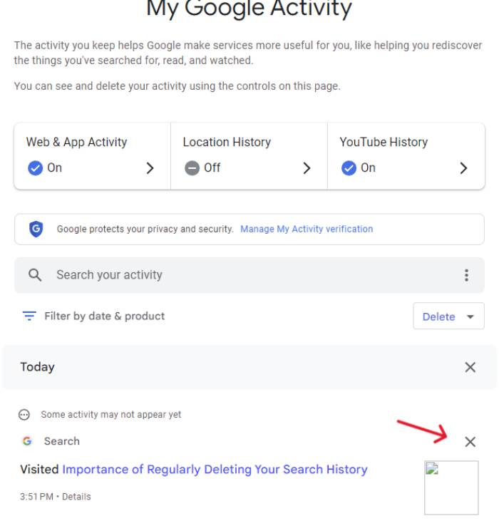 A screenshot of My Google Activity page