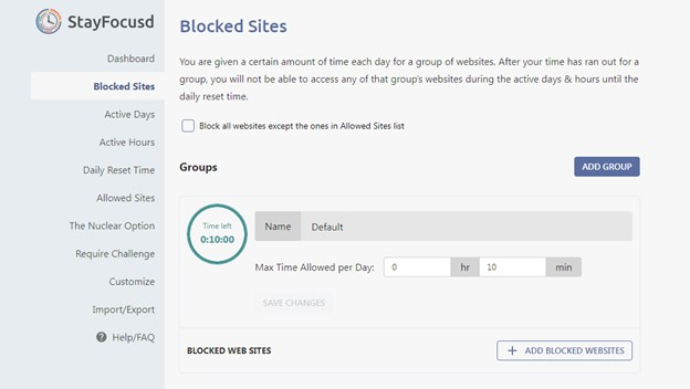 StayFocusd Blocked Sites 1