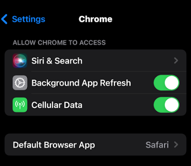 iOS Chrome Settings