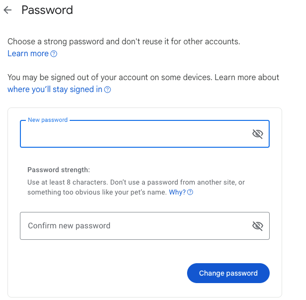 Change Password form on Facebook