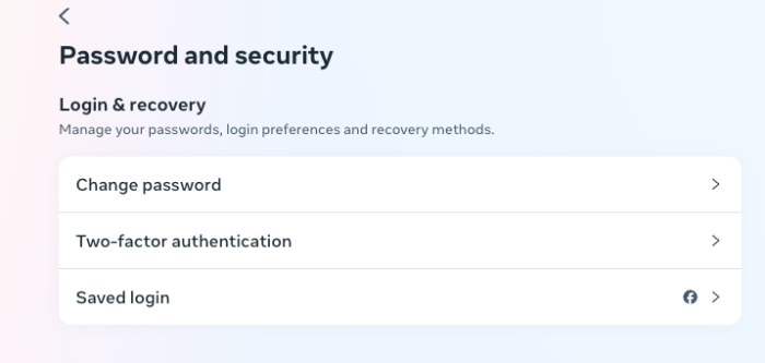 Facebook's password and security page