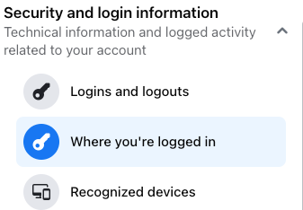Facebook's Security and Login Information page