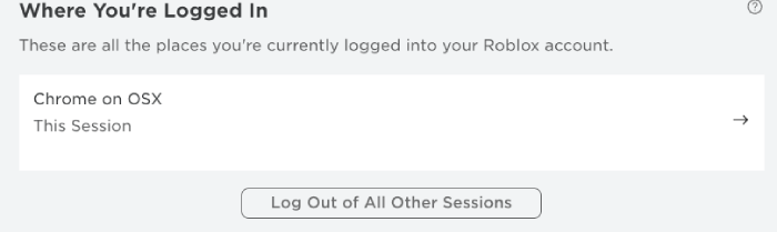 Roblox account showing other places where you're logged in