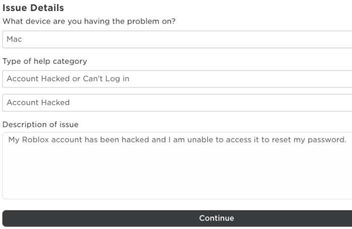 Roblox support ticket