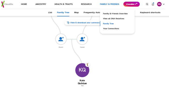 23andMe Family Tree feature
