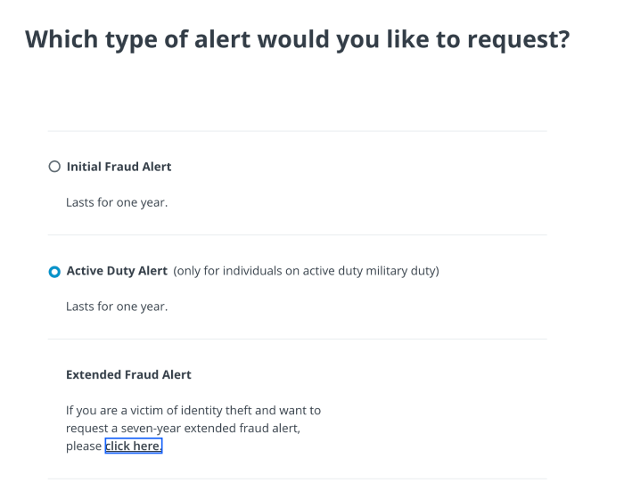 Select "click here" to place an extended fraud alert