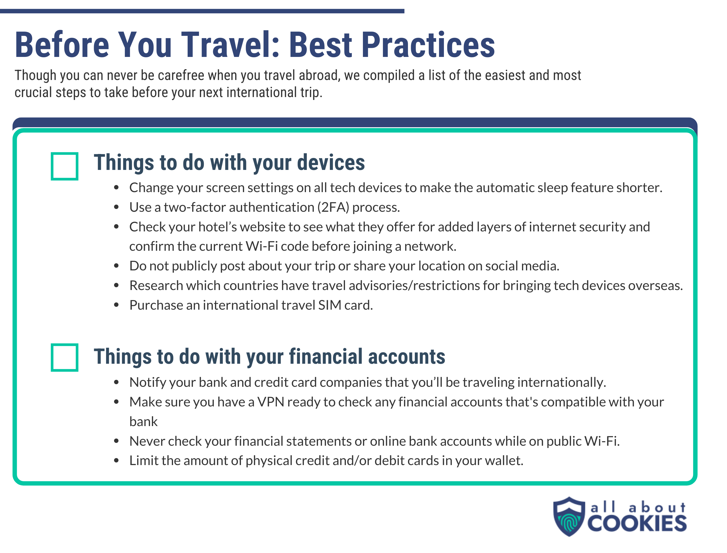 A checklist of safety measures you can take before traveling abroad with your technology