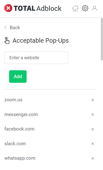 Total Adblock notifications screen.