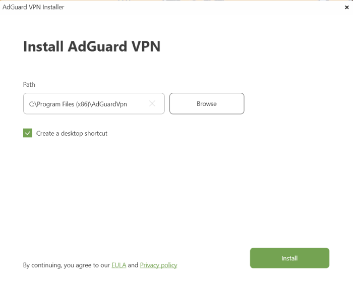 AdGuard VPN install screen.