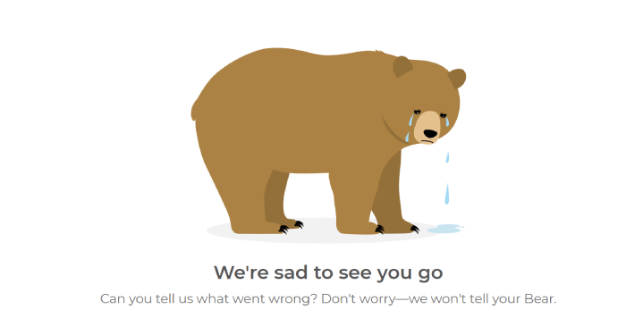 TunnelBear cancellation screen