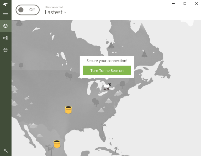 TunnelBear disconnected server list