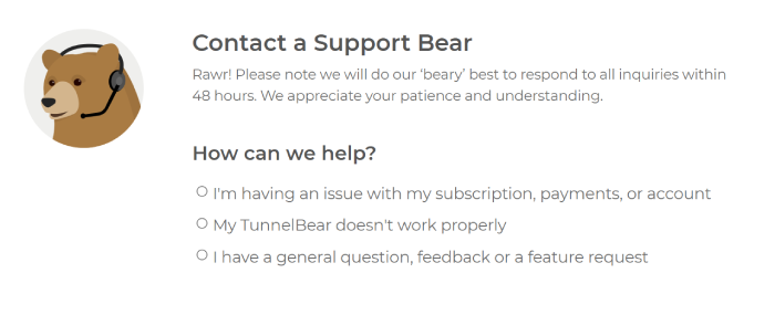 TunnelBear VPN Support Page