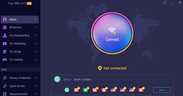 iTop VPN's home page