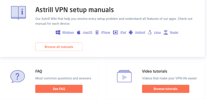 Astrill VPN's online guides