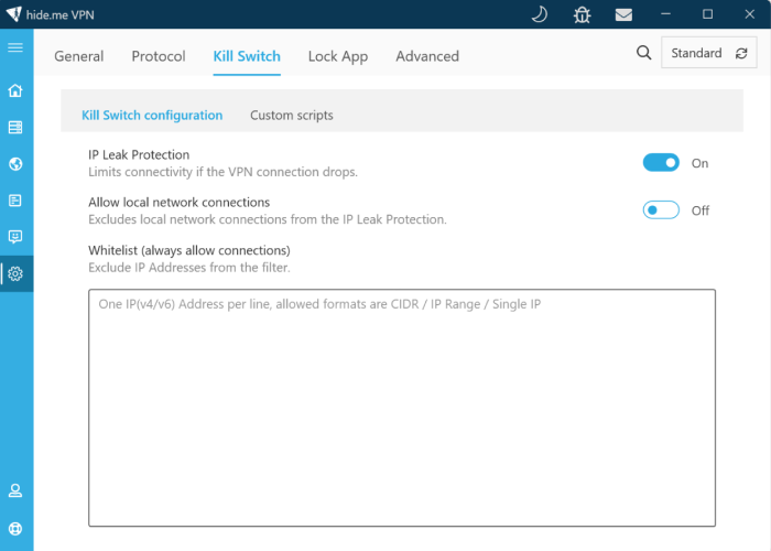 hide.me VPN kill switch options