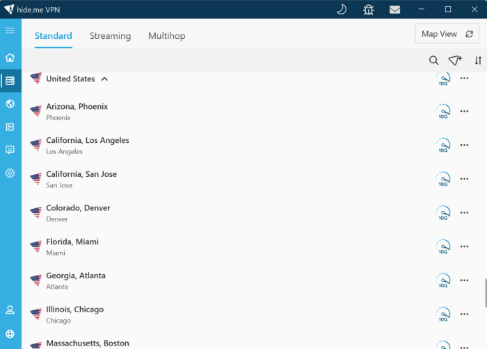 hide.me VPN server locations in the U.S.