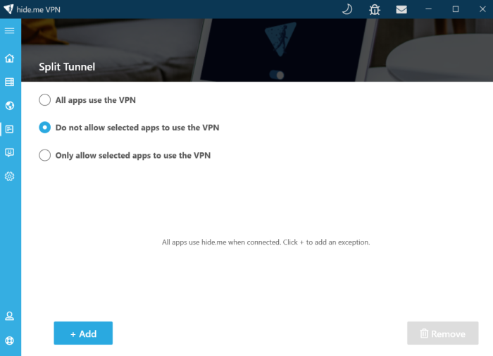hide.me VPN split tunnel