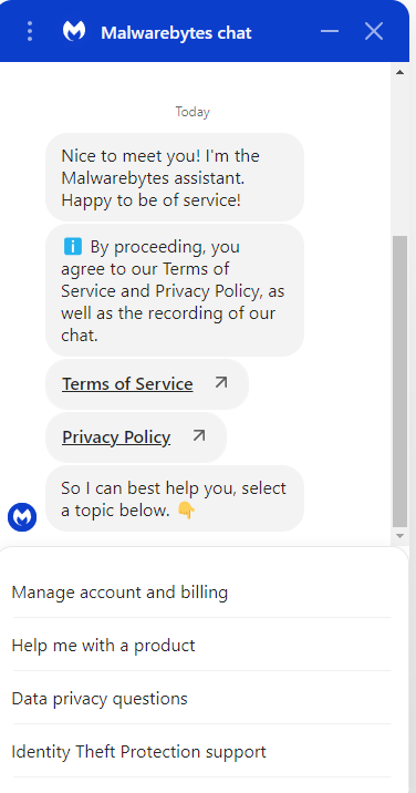 Malwarebytes AI chatbot has pre-selected prompts