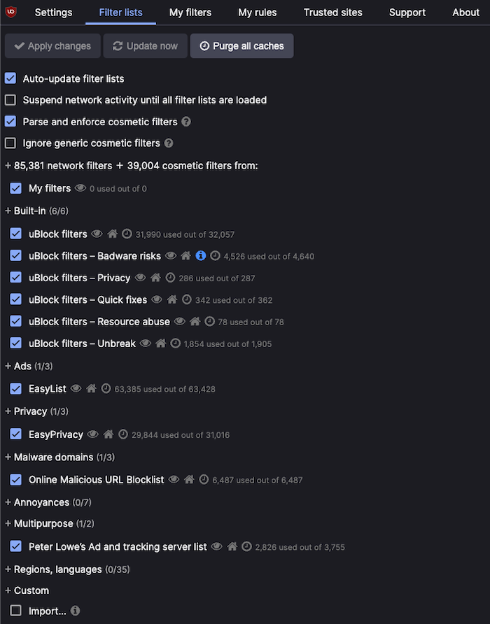 uBlock Origin's filter list. 