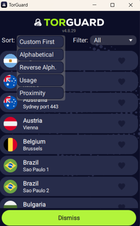 TorGuard list of servers.