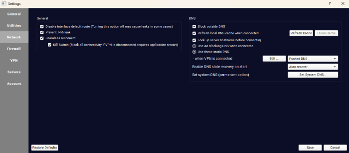 TorGuard open to network settings.