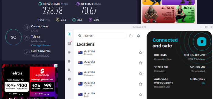 A Surfshark VPN speed test.