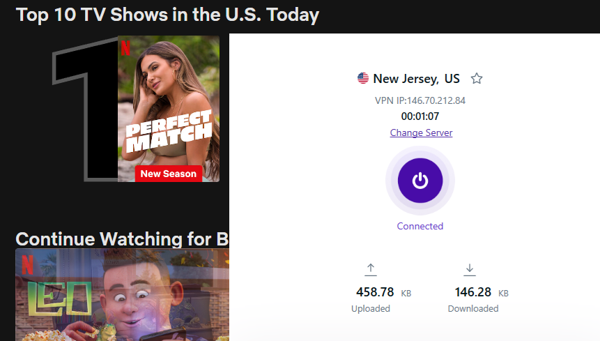Example of a VPN accessing American Netflix