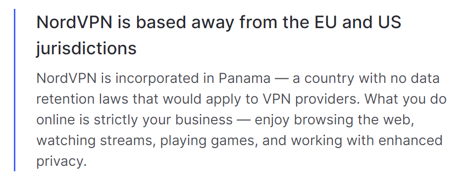 Example of a VPN describing its jurisdiction