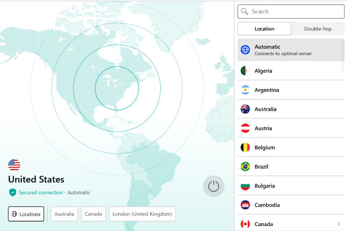 Example of a VPN’s server list