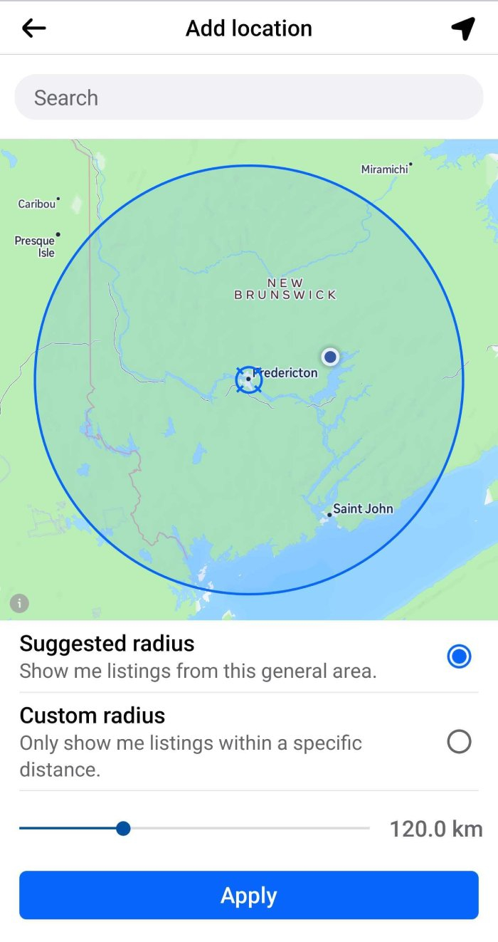 Changing location on Facebook Marketplace app