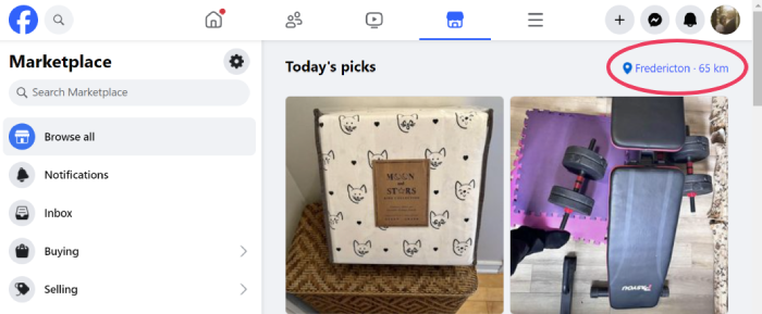 Change location on Facebook Marketplace on browser