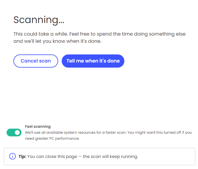 McAfee app in the process of scanning. 