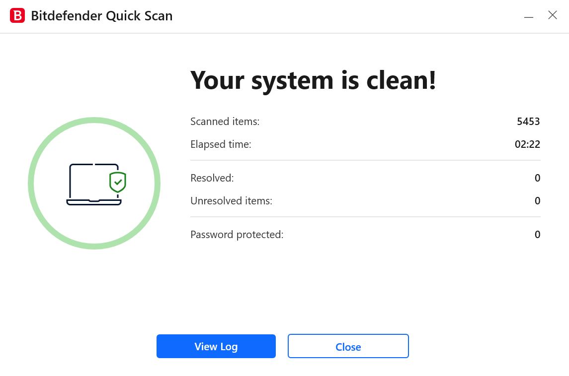 Bitdefender free antivirus quick scan results
