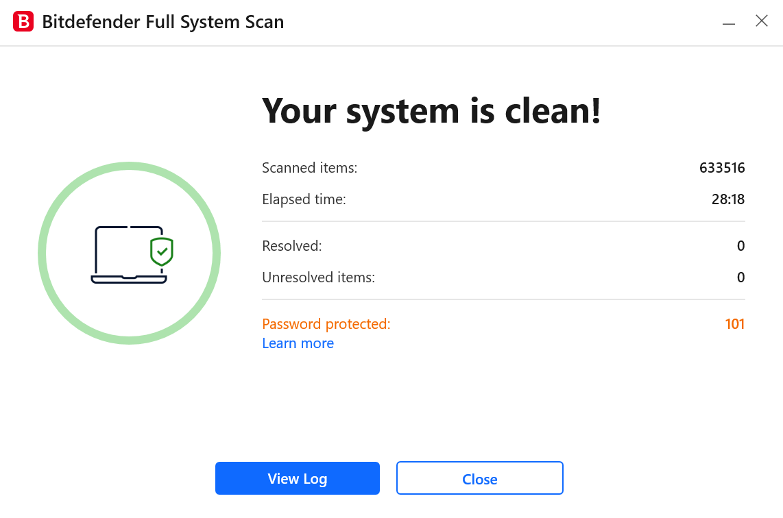 Bitdefender free antivirus system scan results