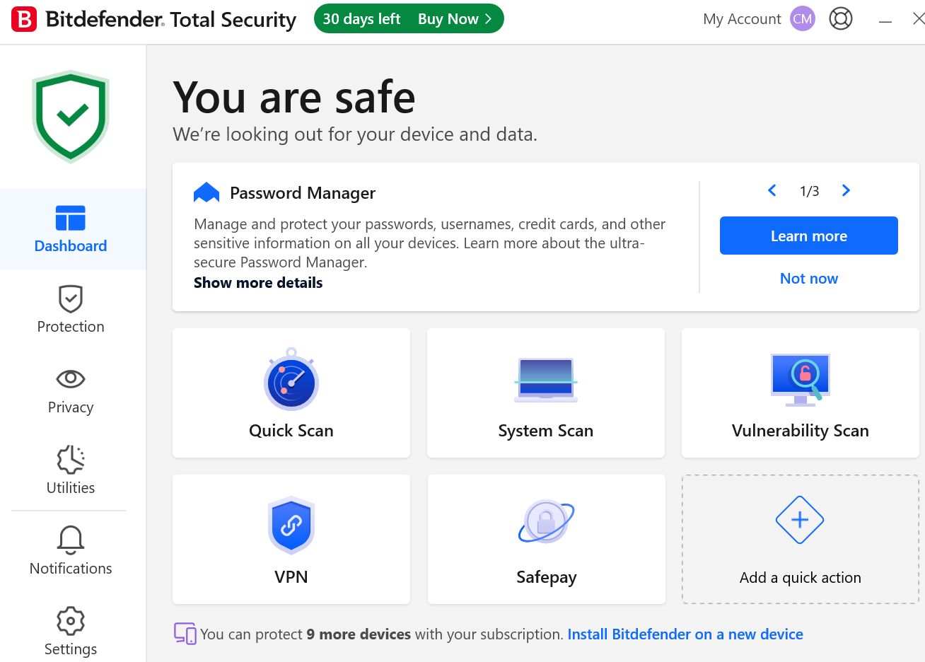 Bitdefender Total Security home page