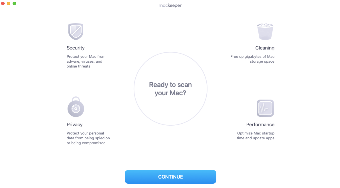MacKeeper dashboard before initial scan.